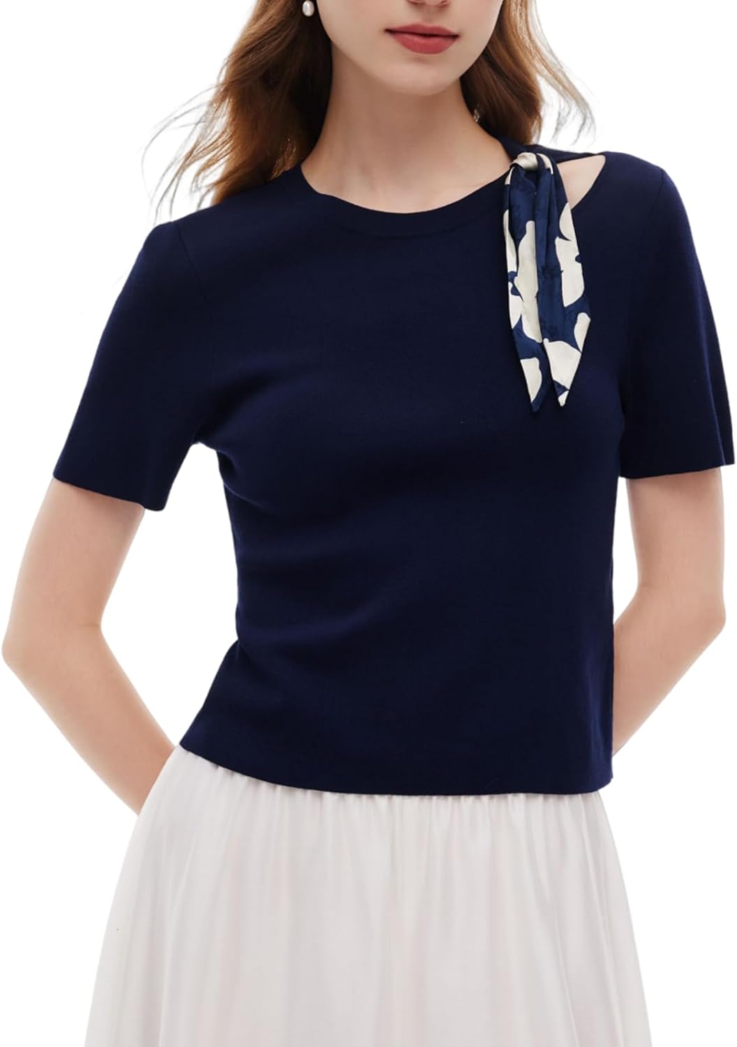 Women's Knit Top with Decorative Cut-Out Detail, Short Sleeve