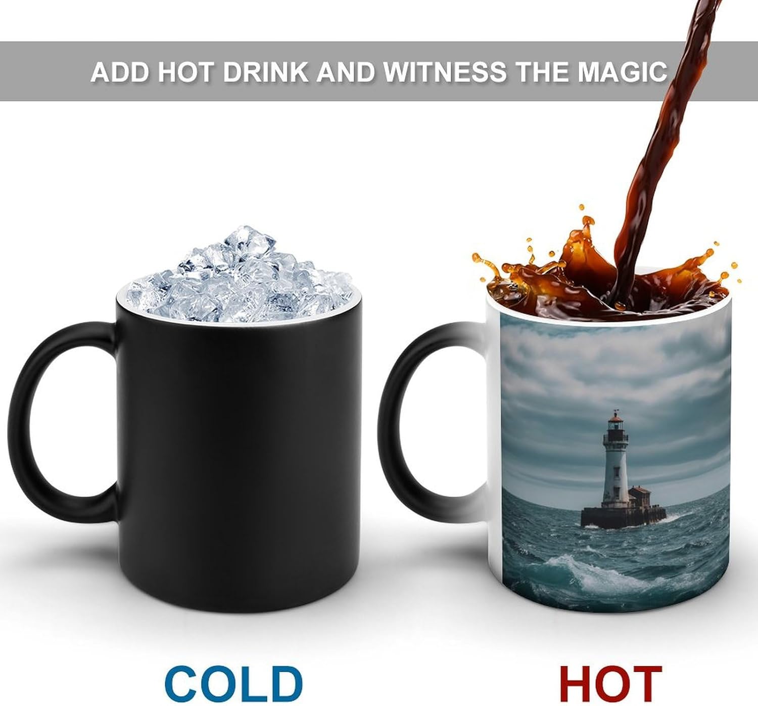 Color Changing Mug Lighthouse Printed Ceramic Coffee Mug Heat Changing Sensitive Mug Magic Heat Changing Coffee Mug Novelty Coffee Mugs