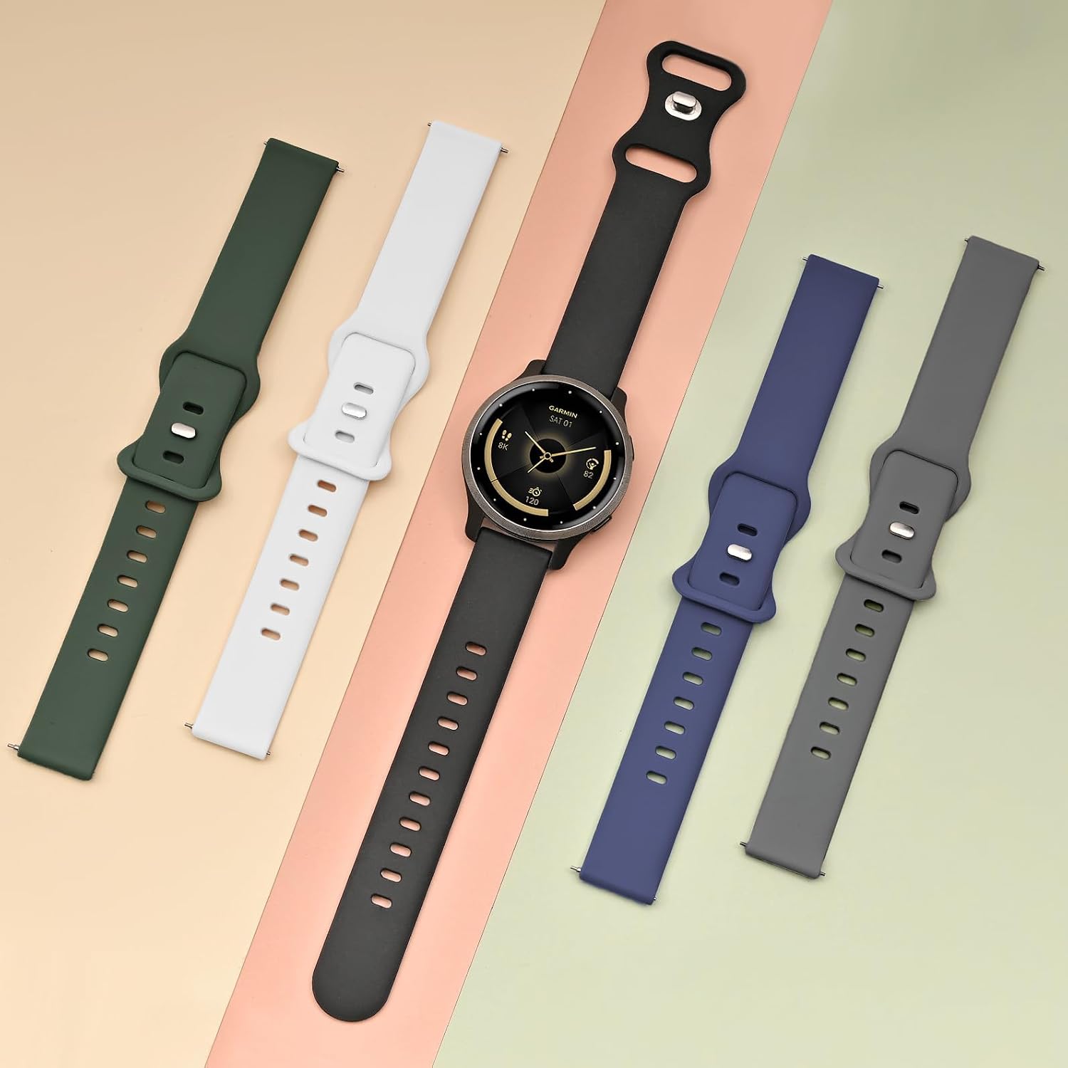 5 Pack 18mm Silicone Watch Band Compatible with Garmin Vivoactive 4S/Vivomove 3S/Venu 3S 41mm/Venu 4 41mm/Venu 2S/Forerunner 255S/265S, Quick Release Soft Sport Straps for Women Men image 4