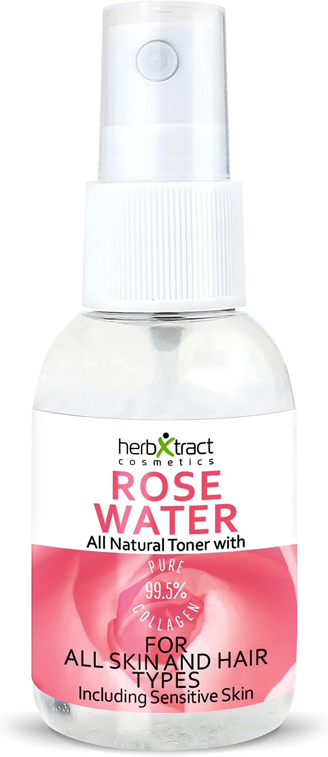 Rose Water Toner for Face & Hair. Organic, Natural, Anti-Aging, Facial Setting Spray with Collagen. Alcohol Free Rosewater Spray Pore Minimizer, Acne and Skin Tightening. 1.7 OZ by HerbXtract