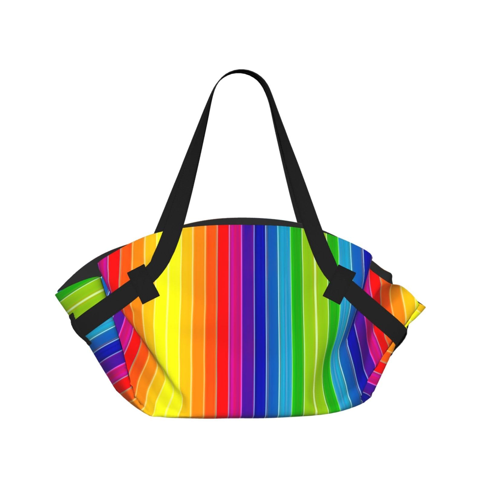 UVBDF Rainbow Striped 2-in-1 Camping Blanket Tote, Waterproof Stylish Printed Outdoor Bag for Beach Park and Picnic