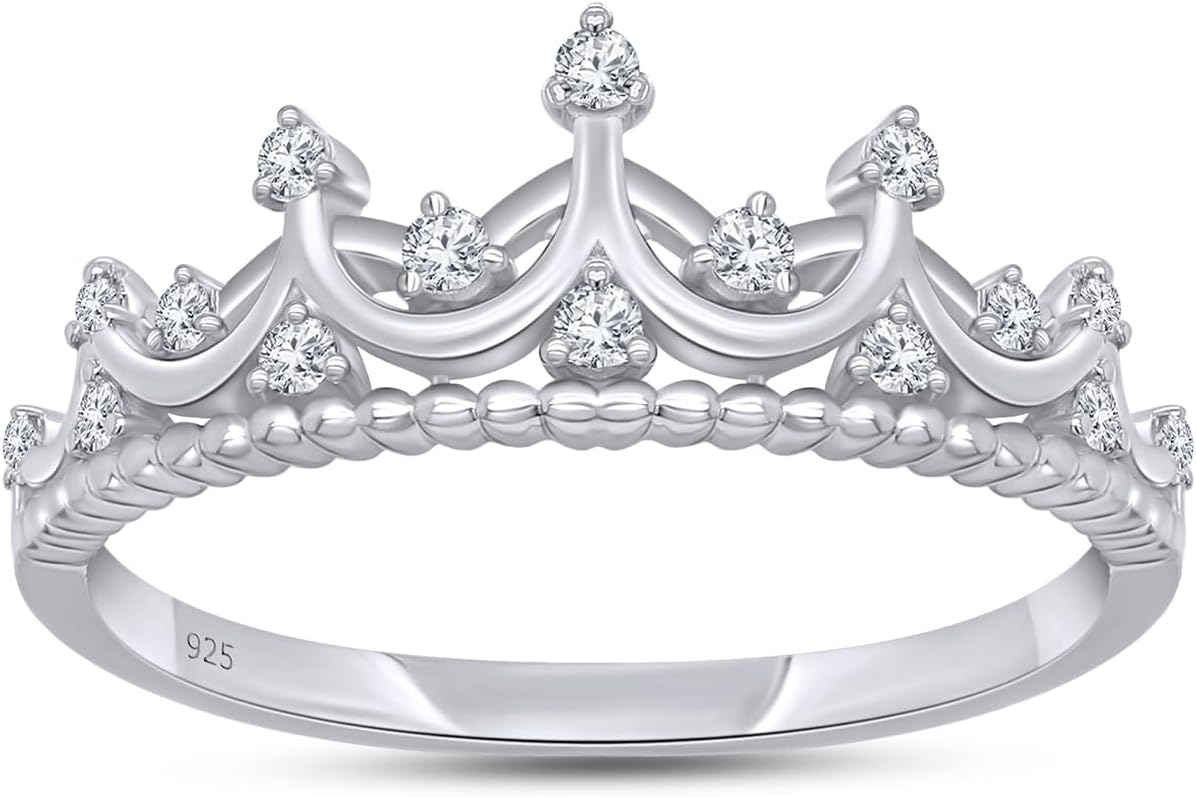 AFFY Round Shape White Cubic Zirconia Womens Crown Ring 14k Gold Over Sterling Silver