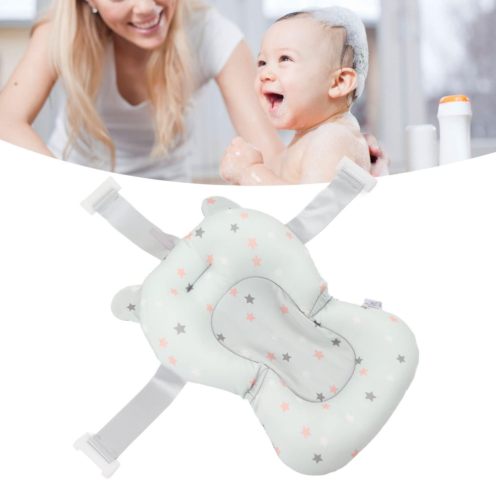 Cuscino per Seggiolino per Bagnetto, Sedile per Vasca da Bagno Galleggiante Sicuro Supporto per Bagnetto Regolabile Pieghevole per Neonato (Stelle azzurre)