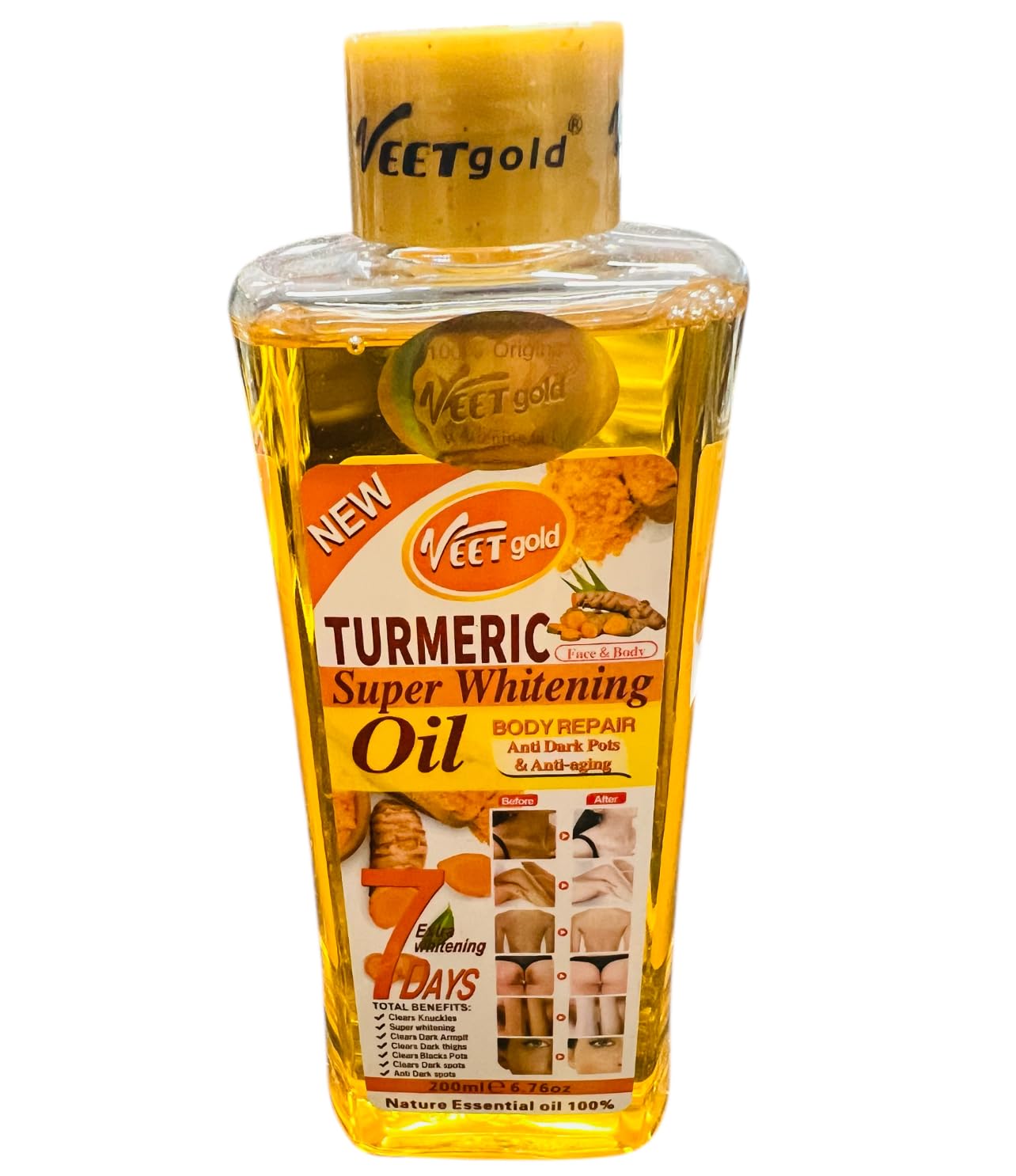 Cosmetics Skin-Tone Enhancing Oil, Organic Full Body Oil, Effective Gluta, tumeric Seed, & Almond Oil Blend for Dark Skin, Nourishing Face Oil & Vitamin C, and E, 200 ml