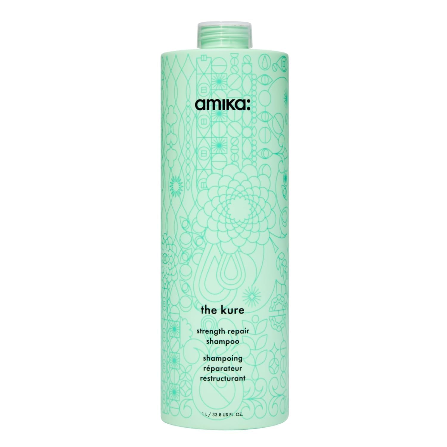 amika Champú The Kure Strength Repair – Reparación para cabello seco y dañado – Con espino amarillo y manteca de karité – Fortalece, hidrata y reduce la rotura – Vegano, 1000 ml