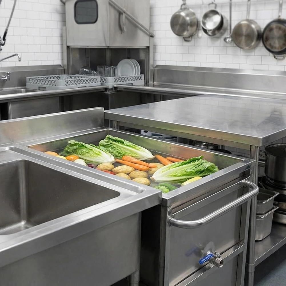 Carrello multiuso in acciaio inossidabile resistente con ruote, carrello commerciale mobile per serbatoio dell'acqua per la preparazione degli alimenti e uso della cucina del ristorante