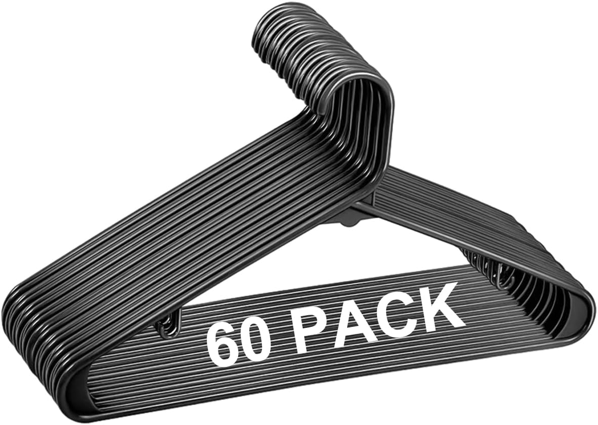 Plastic Hangers 60 Pack, Premium Clothes NonSlip Hangers, Sturdy Heavy