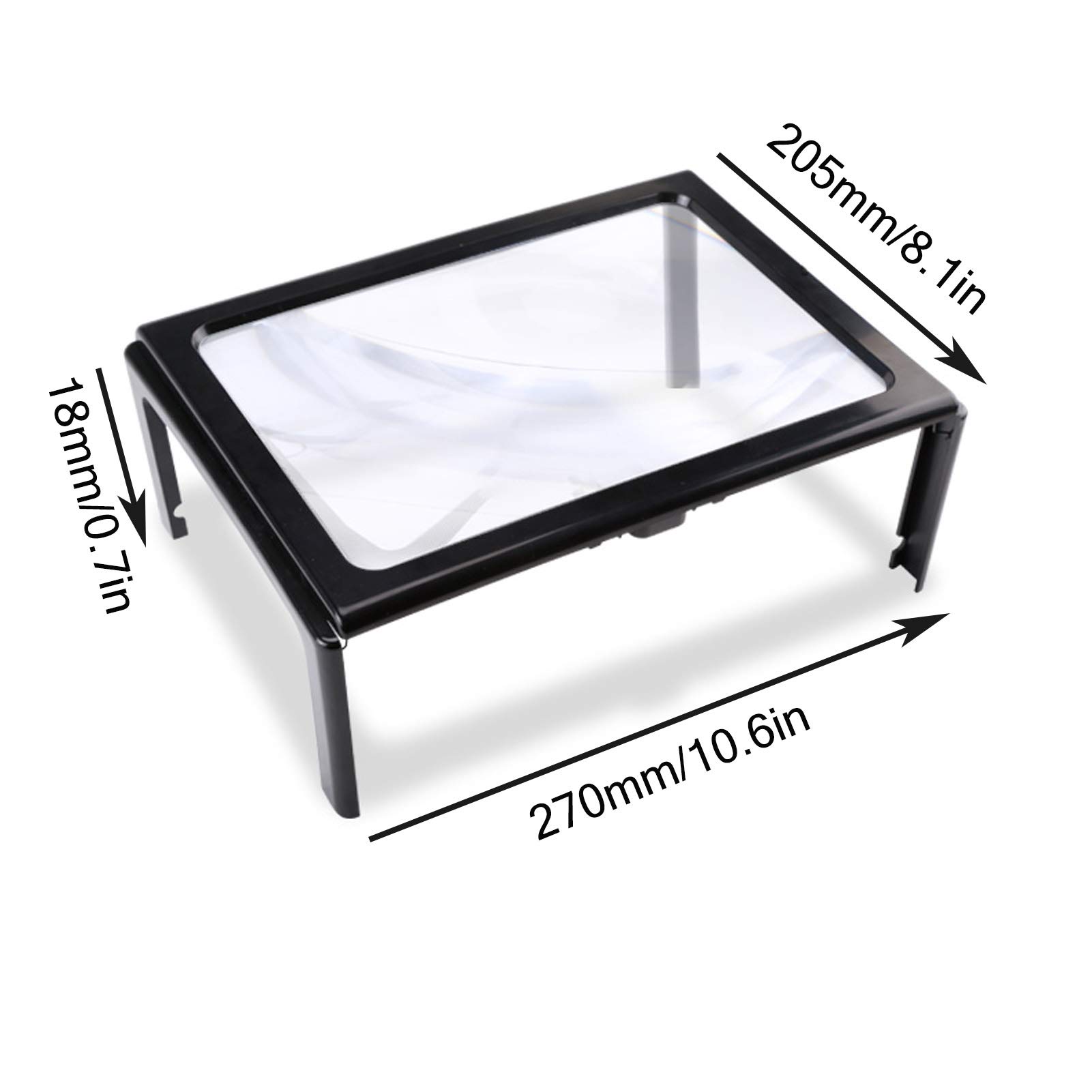 Lente d'ingrandimento completa 3X, A4, rettangolare, vivavoce, rettangolare, pieghevole, con lente d'ingrandimento a LED a 4 luci, aiuto per la lettura di libri con piccole stampe