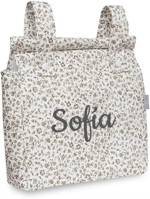 Danielstore Bolso Carrito Bebé – Bolsa Panera de Algodón para Carro de Bebé, 34x34 cm, 2 Compartimentos con Cremallera, Organizador para Paseo