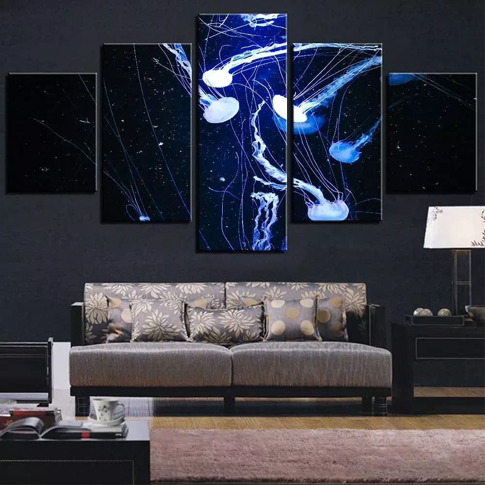 Grafika ścienna 5 sztuk modułowy plakat wystrój domu meduza HD wydruk zdjęcia morze ocean płótno farba naklejki ryba do salonu
