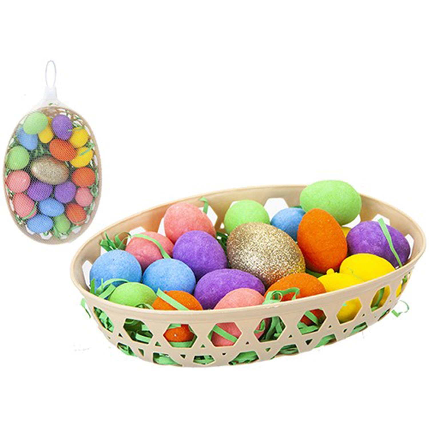 Easter Egg Hunt Accessories - 19 Piece Golden Egg Hunt Set in Baske