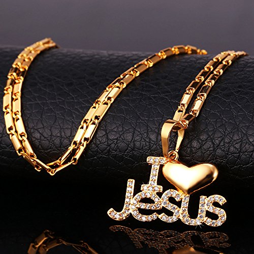 U7 Christian Jewelry 22 Inch Chain 18K Gold Plated Jesus Piece Love Necklace Cubic Zirconia I Love Jesus Pendant #TOP3