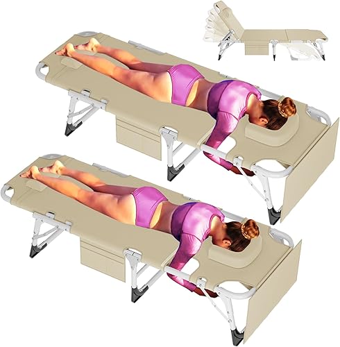 Miniatura 17 de ABORON - Silla de bronceado 3 en 1 extragrande con tapete y reposabrazos, tumbonas plegables resistentes, 5 posiciones para exteriores, para playa