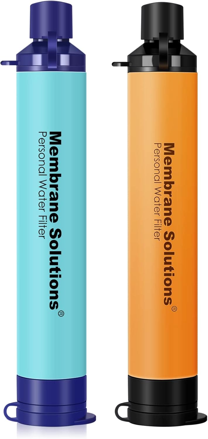 Membrane Solutions Straw Water Filter, Survival Filtration Portable Gear, Emergency Preparedness, Supply for Drinking Hiking Camping Travel Hunting Fishing Team Family Outing (2Pack, Blue+Orange) : Sports & Outdoors
