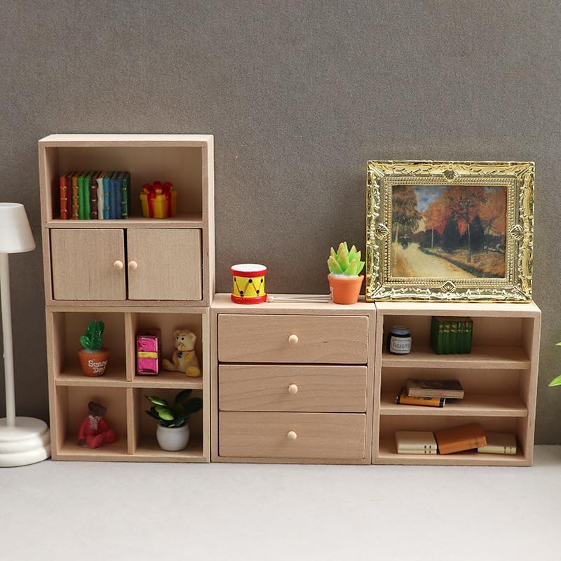 AirAds Dollhouse 1:12 Scale Dollhouse Miniature Furniture Doll kit Bookcase Display Cabinet Shelves Unfinished