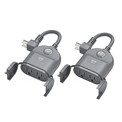 Geeni Outdoor Duo Wi-Fi Smart Plug 2 Weatherproof Outlets Compatible with Alexa Google Assistant Wireless Remote Control Timer