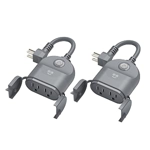 Geeni Outdoor Duo Wi-Fi Smart Plug 2 Weatherproof Outlets Compatible with Alexa Google Assistant Wireless Remote Control Timer