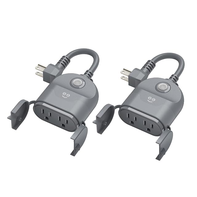 Geeni Outdoor Duo Wi-Fi Smart Plug 2 Weatherproof Outlets Compatible with Alexa Google Assistant Wireless Remote Control Timer