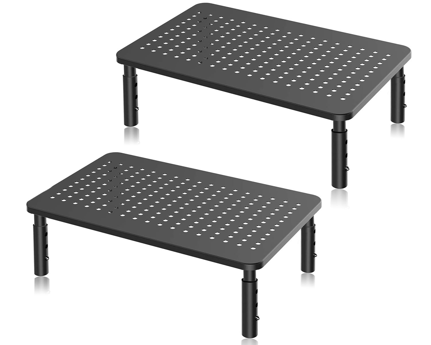 Bracwiser Lot de 2 supports rehausseurs pour moniteur, 3 niveaux de hauteur réglables pour ordinateur, ordinateur portable, imprimante, notebook avec plateforme en métal ventilée 370 x 235 mm, noir