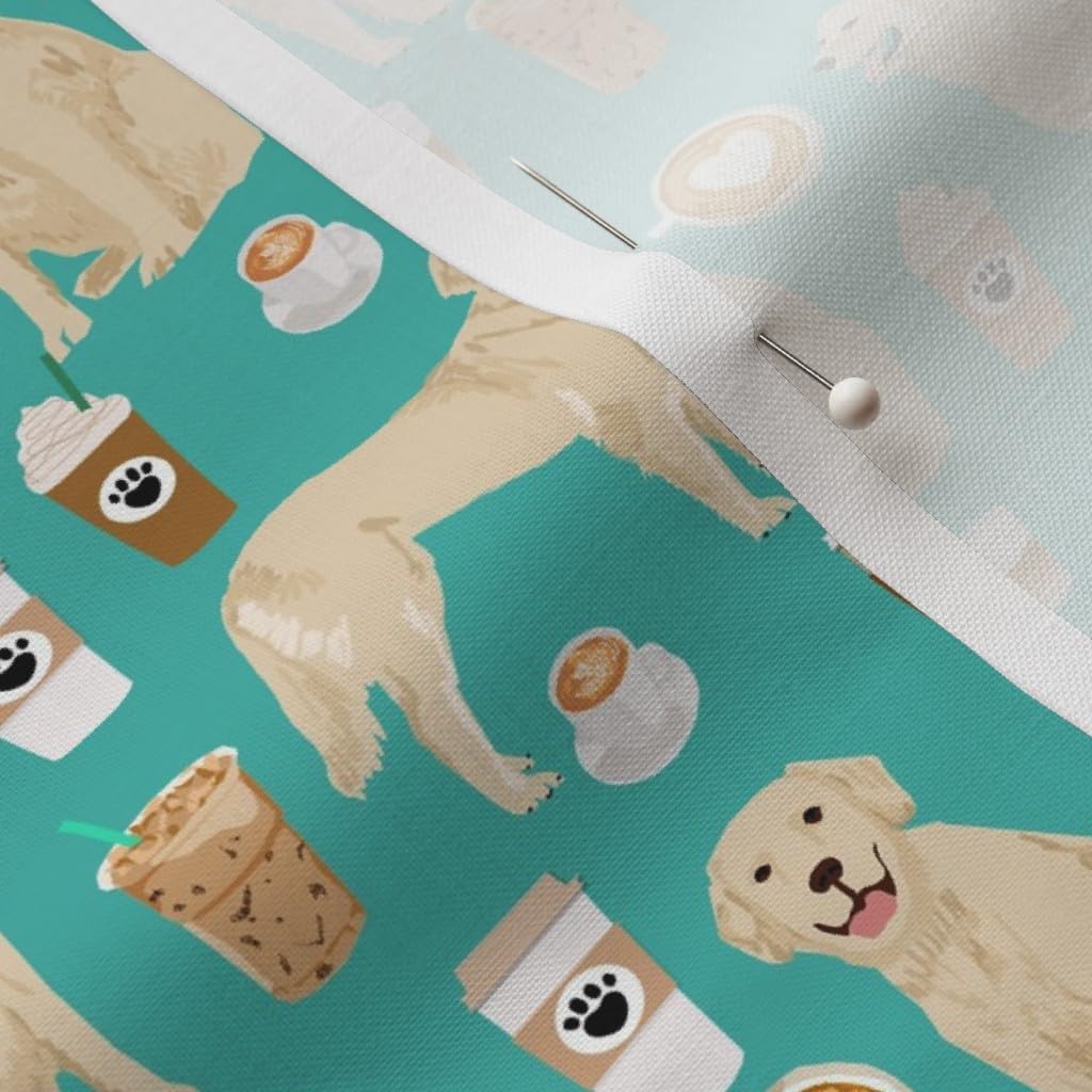 Spoonflower Fabric - Golden Retriever Turquoise Coffee Dog Dogs Coffees Nursery Pet Printed on Petal Signature Cotton Fabric by The Yard - Sewing Quilting Apparel Crafts Decor