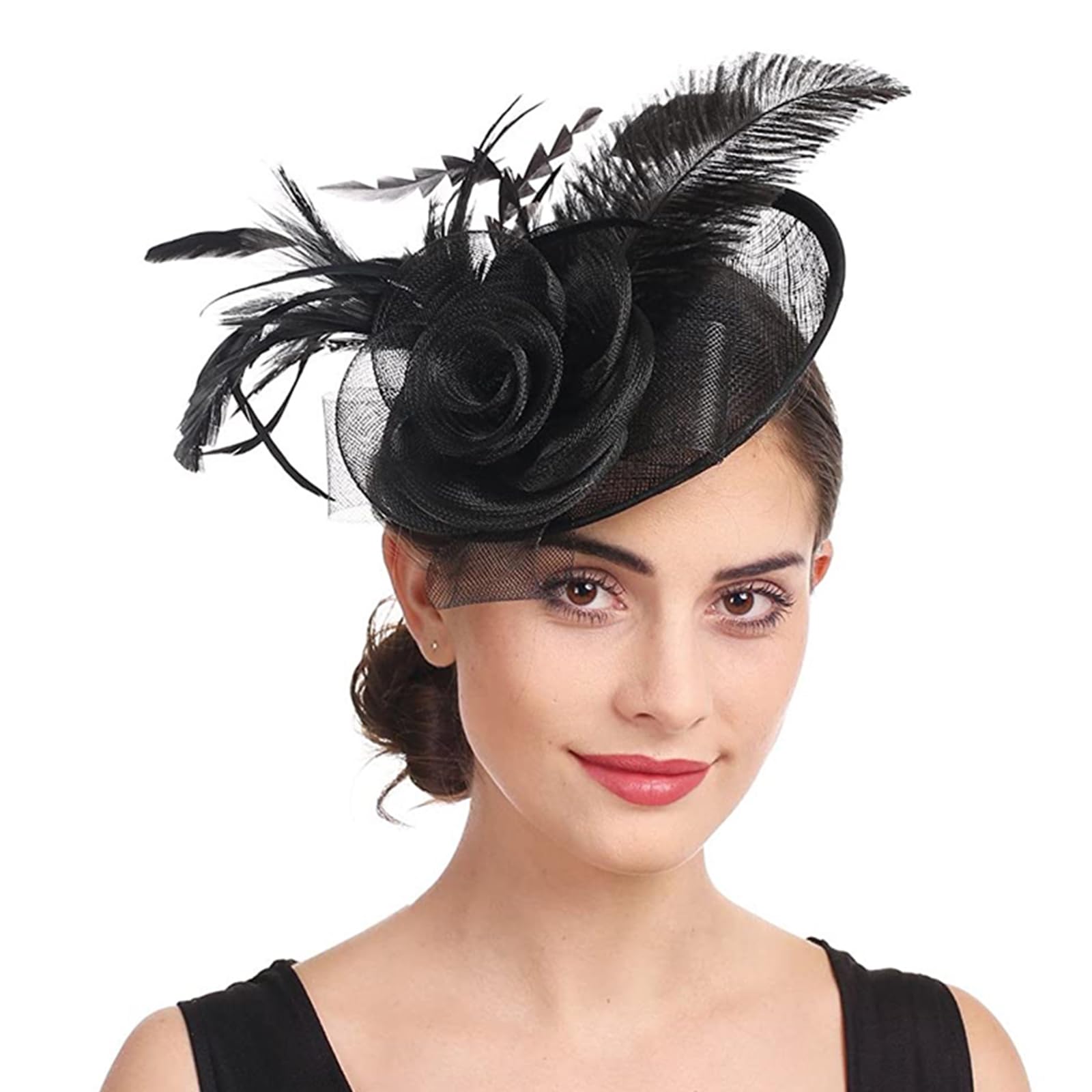 Xinchia Women's Black ' Flower Feather Fascinator Veil Net Headband Clip Pillbox Hat Wedding Bridal Hair Clip Headpiece Top Hat Race Ascot Cocktail Tea Party Headwear Bowler Banquet Hair Accessories
