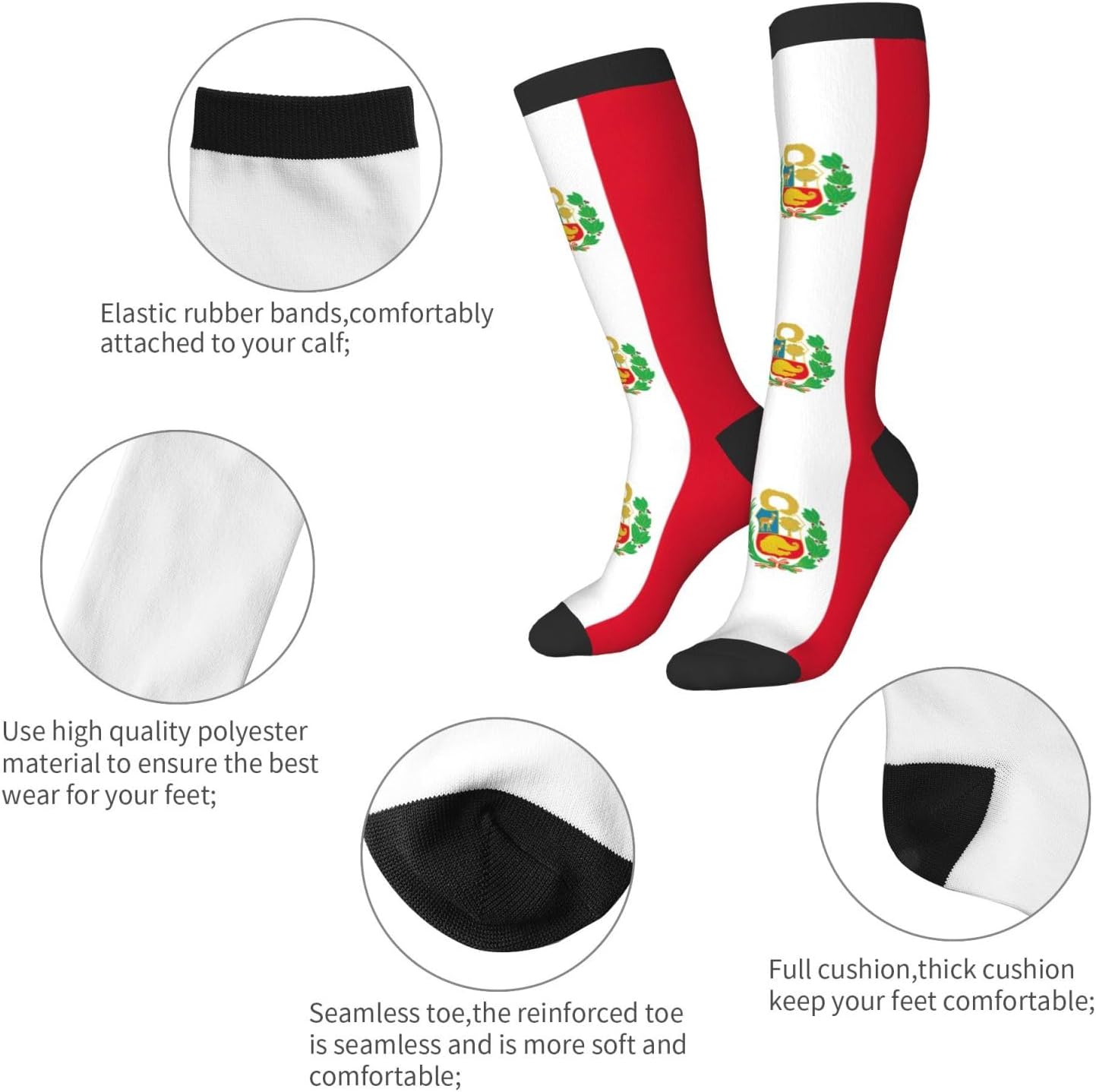 Flag Of Peru Print Adult Socks, Elastic Stretch Socks,Soft Breathable For Daily Sports Casual Wear