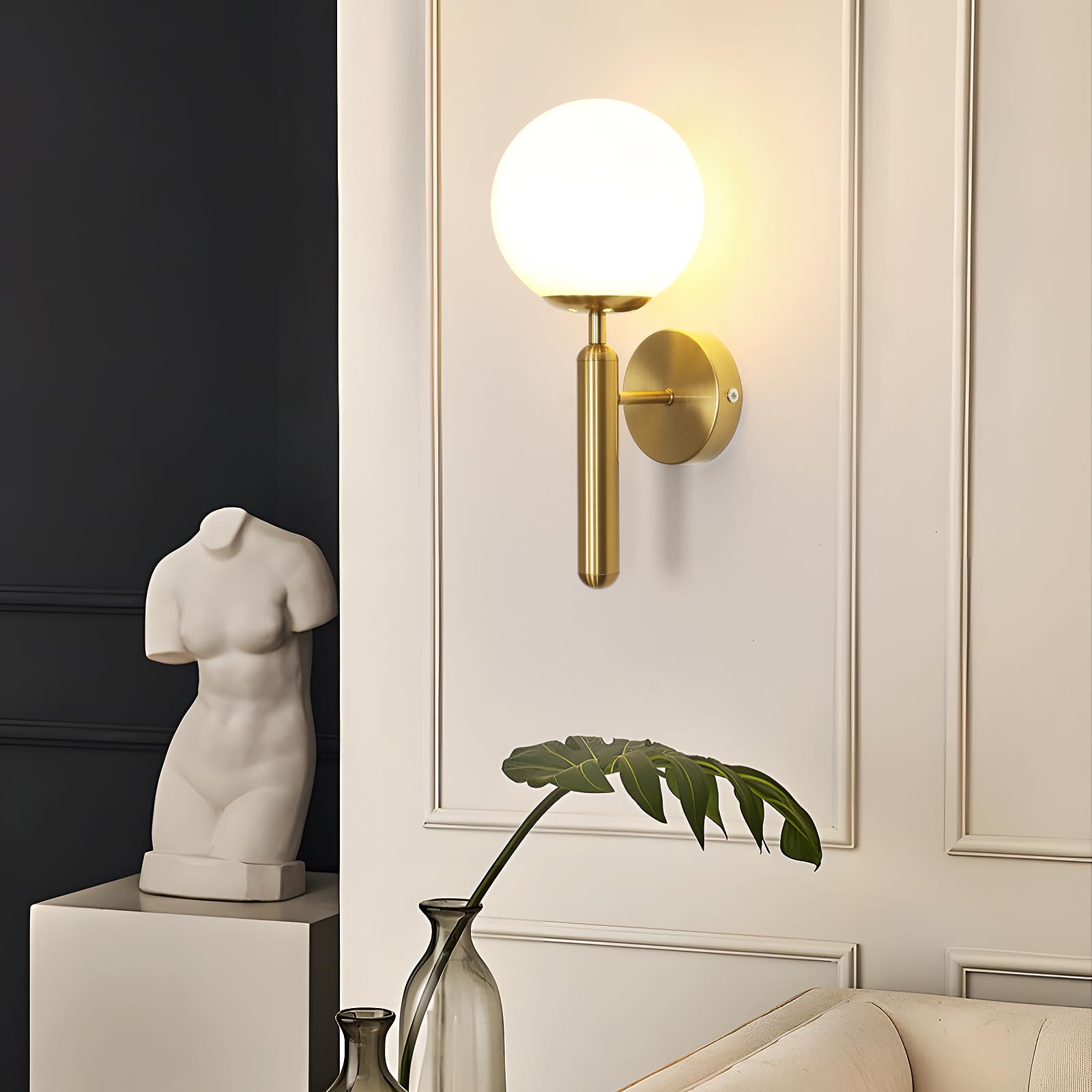Comely Applique Murale Intérieure E27 Lampe Murale Design Minimaliste Abat-Jour en Verre pour Chambre Salon Couloir