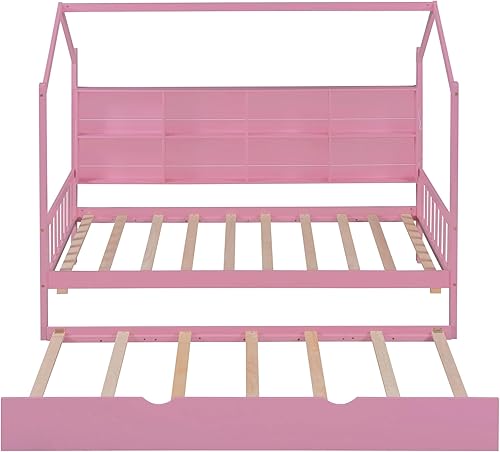 Miniatura 176 de RUNNA Marco de cama de madera de tamaño matrimonial con valla, para niños, adolescentes, niñas, niños, (Natural-Thinck 4col) Natural-Thinck