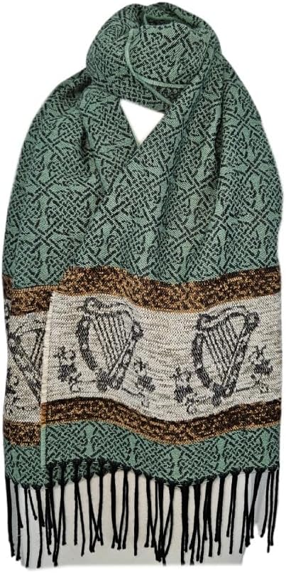 Ladies Celtic Scarf With Fringe, 45% wool and 55% chenille, Made in Scotland