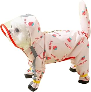 Small Dog Raincoat, Tail Protect Feet Cover Waterproof Dog Rain Jacket Rain Coat for Puppy Small Dogs(Strawberry,M)
