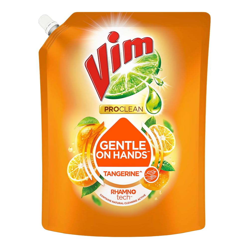 Vim ProClean Dishwash Liquid Gel with Tangerine powered by RhamnoTech™, Gentle on Hands, Removes Tough Grease and Odours, 1700ml