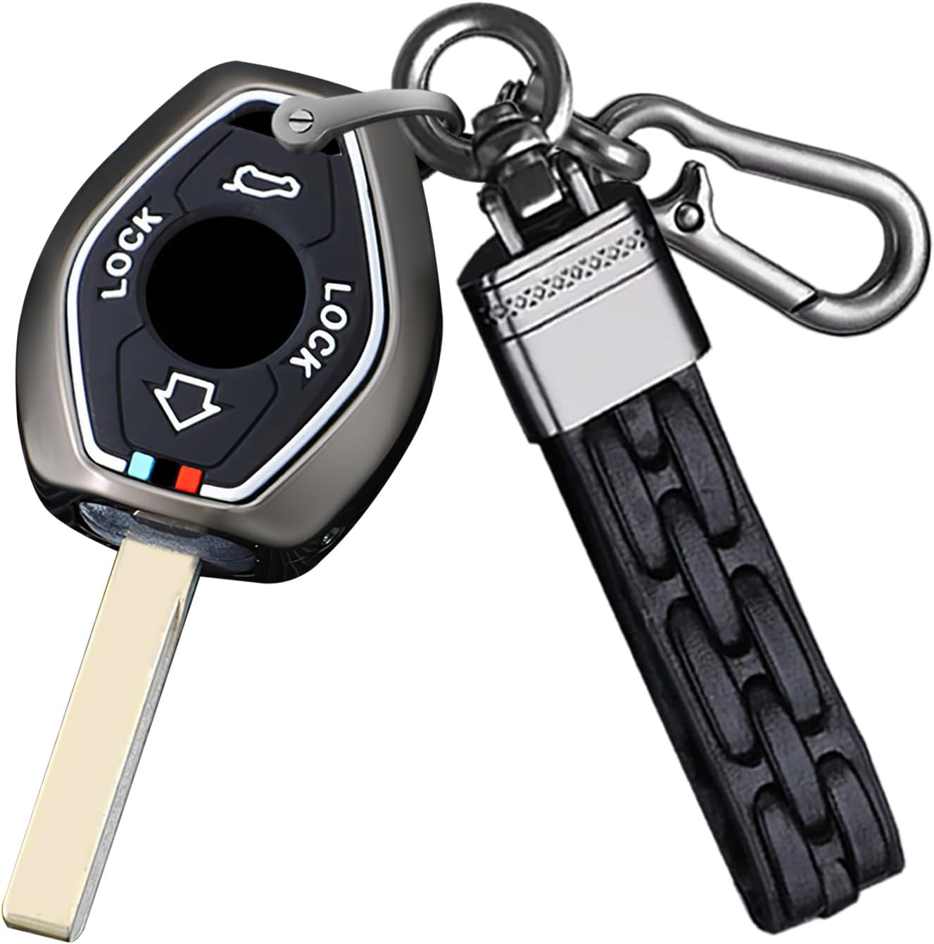 SANRILY Luminous Remote Key Cover Fit for BMW 325 330 318 525 530 540 E38 E39 E46 M5 X3 X5 Keyless Soft Key Case with Leather Keychain Black