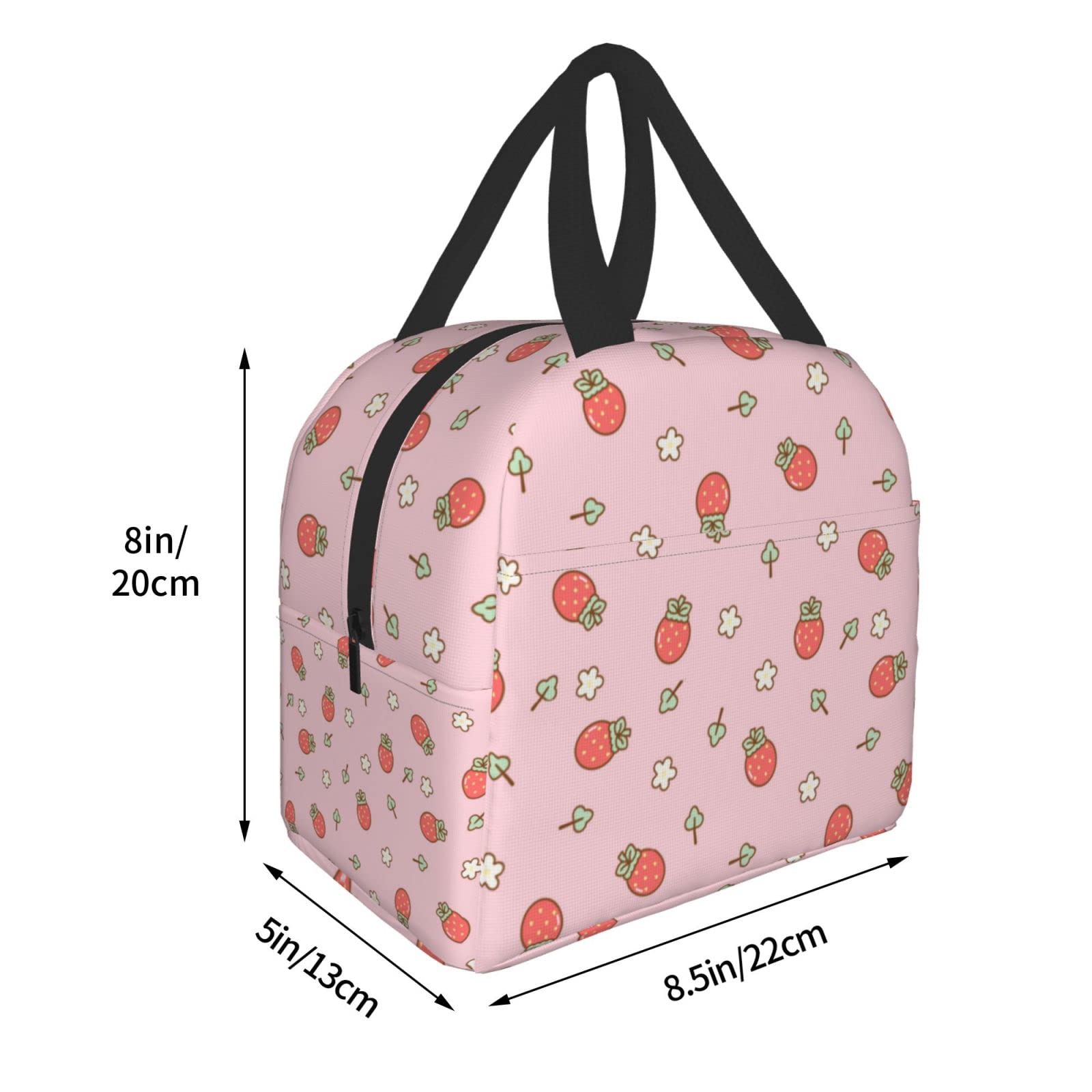 Bolsa De Almuerzo Aislada Kawaii De Vaca Fresa - Reutilizable, Con Asa Y Correa Ajustable - Para Cole, Trabajo O Picnic