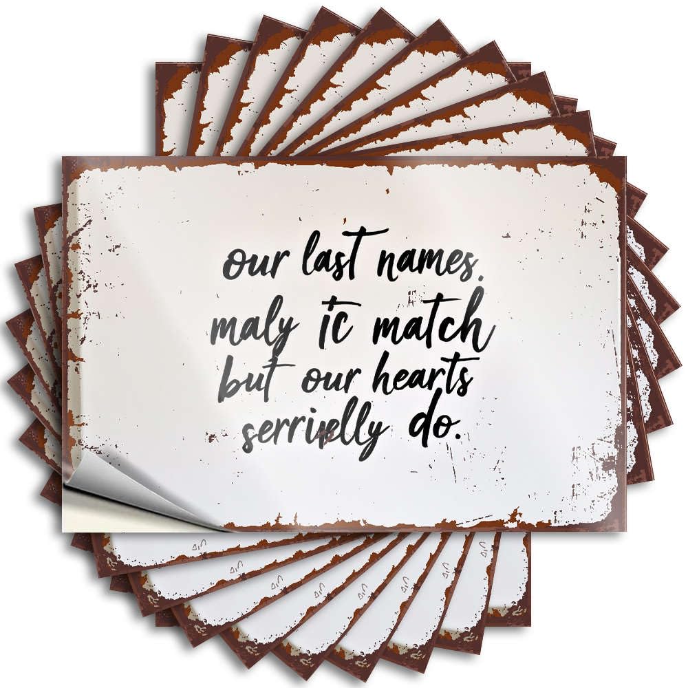 Fzfn Colour Cute Saying Hard | Our Last Names May Not Match, But Our Hearts Surely Do. Bookish Stone Sticker Pack(12X18cm)