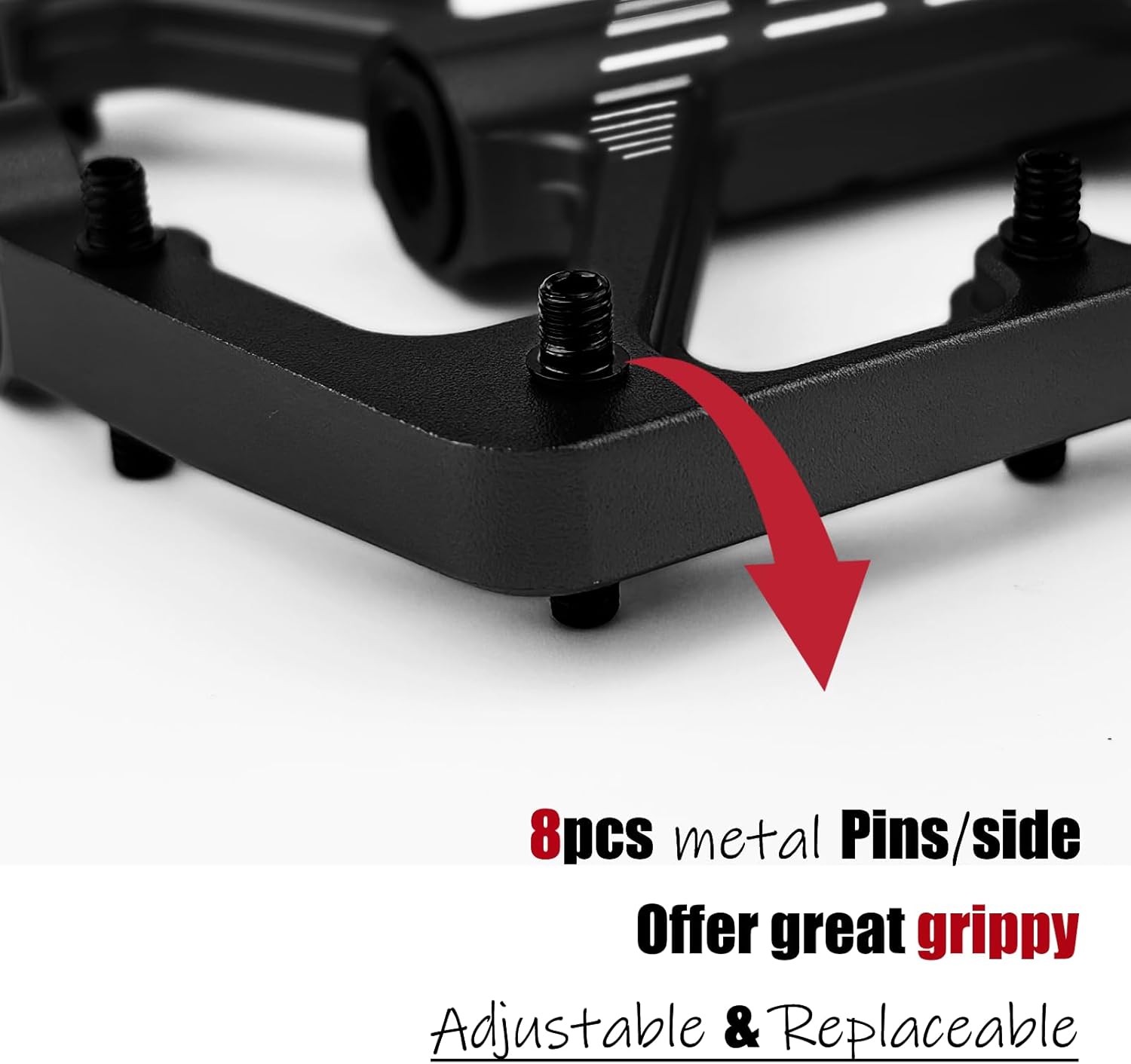 MTB Pedals Flat, Gravel Bike Pedals Flat, Light CNC Aluminum Alloy Platform Pedal w 3 Bearings Cr-Mo Spindle, Grippy Bicycle Pedals w 16pcs Pins, Mountain Bike Pedals Adult Child BMX Bike 9/16"