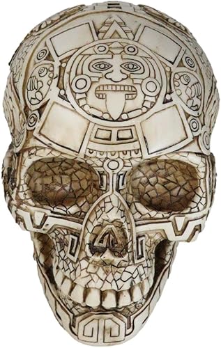 Miniatura 5 de Ebros - Estatua mesoamericana de calavera de dioses aztecas mayas mesoamericanos, 8 pulgadas de largo, tatuaje tribal mexicano, panteón mexicano,