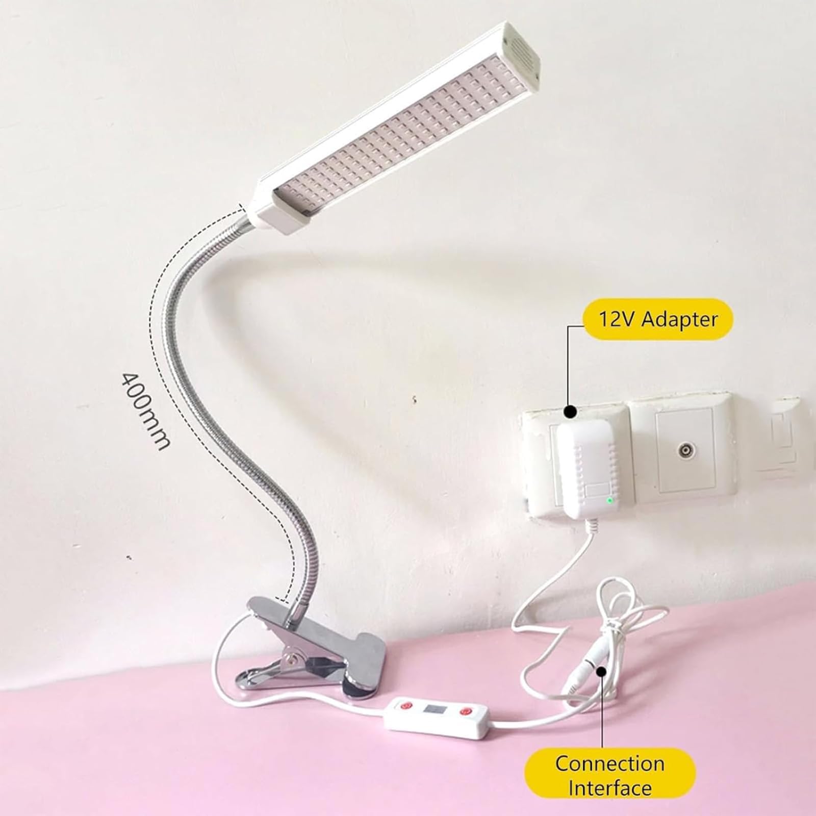 Lampa do opalania LED z klipsem, obrotowe światło do opalania o 360° z podstawą z klipsem i konstrukcją timera, obszar napromieniowania 60 x 30 cm i efektywna odległość ≤ 30 cm, do twarzy i ciała.