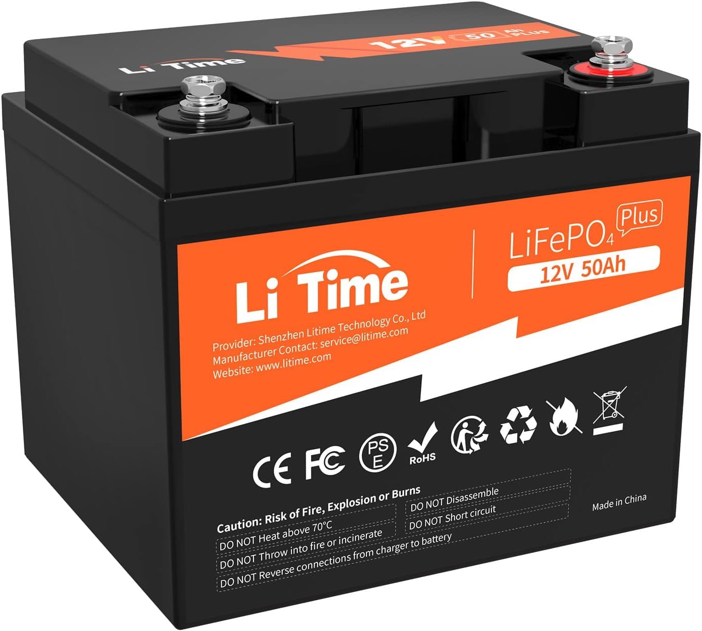 Litime Batteria Litio 12V 50Ah LiFePO4 Incorporato 640W Batteria Ricaricabile 5000+ Cicli Profondi Lunga Durata Perfetta per RV, Camper, Off-grid, Sistema Solare, Barca