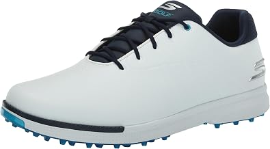 Skechers Mens Tempo Spikeless Waterproof Lightweight Golf Shoe, White/Navy/Blue, 12 M US