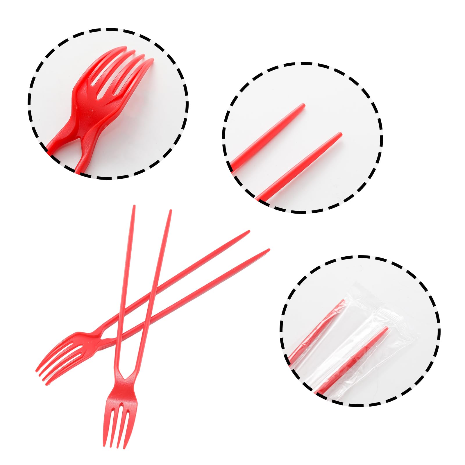 Red Chopstick Fork Combo - 20 Piece Set -3