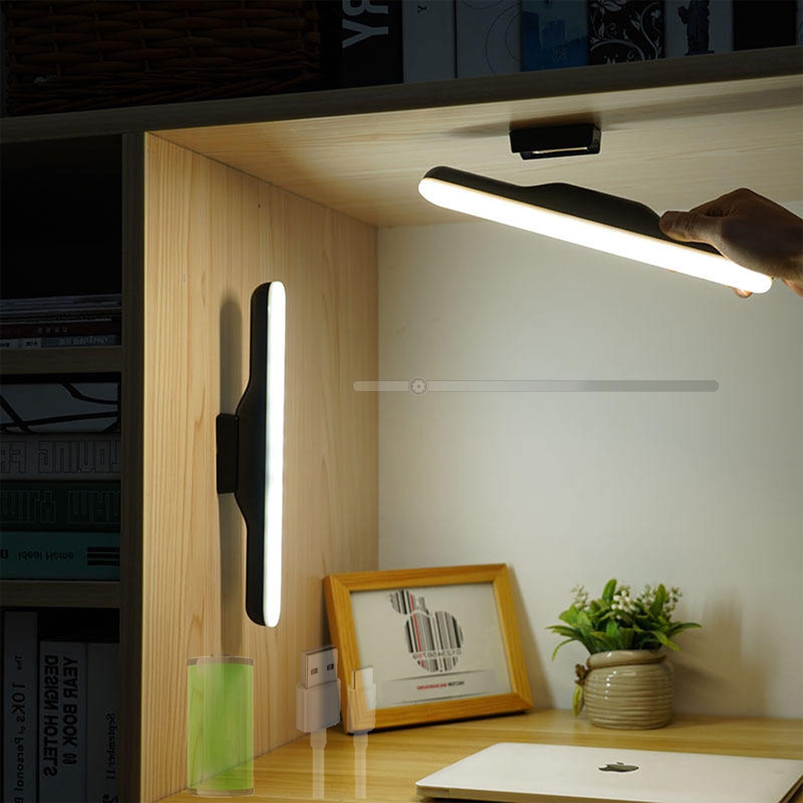 Lampa ścienna LED z możliwością ładowania, regulowana jasność, sterowanie dotykowe, oświetlenie podszafkowe, zasilanie bateryjne, magnetyczna, regulowany kąt, do lustra i szafy (czarna)