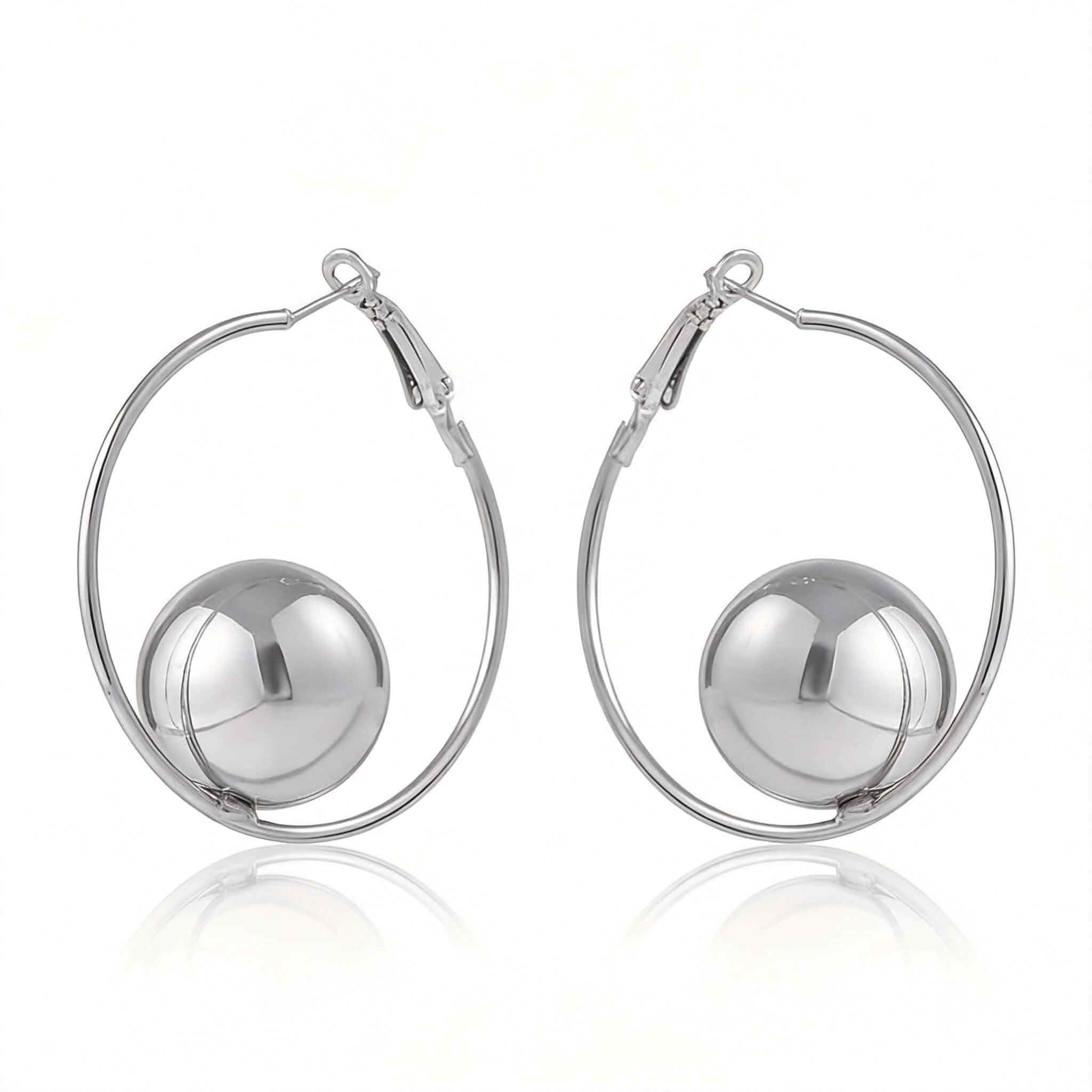 Silver Tone Ball Drop Earrings for Women, Chunky Geometric Celestial Hoop Earrings, Polished Dangle Statement Jewelry for Party Prom Gifts
