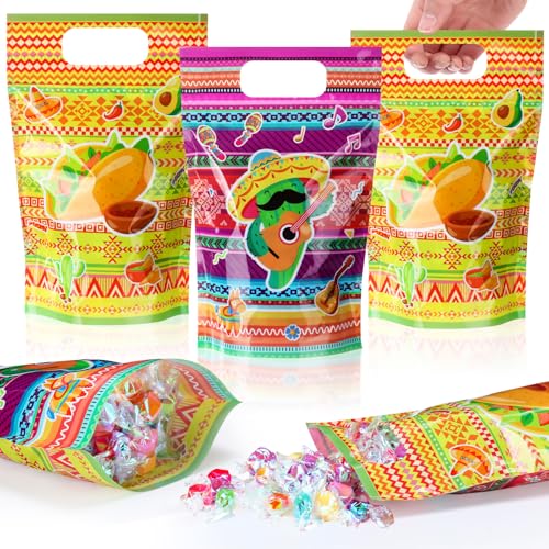Sacs mexicains transparents zippés lot de 50 pour bonbons Cinco de Mayo