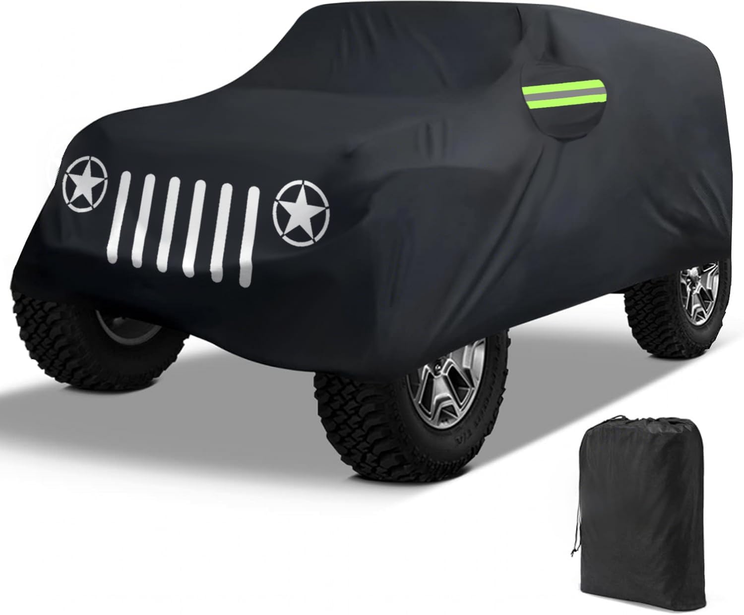 Grille Pattern 420D Oxford Fabric Waterproof Car Cover for Wrangler 2 Door 1987-2025 JK JL CJ YJ TJ Waterproof Sun Rain Protection (Black Fit for Jeep Wrangler 2 Door, Custom Fit for Jeep Wrangler)