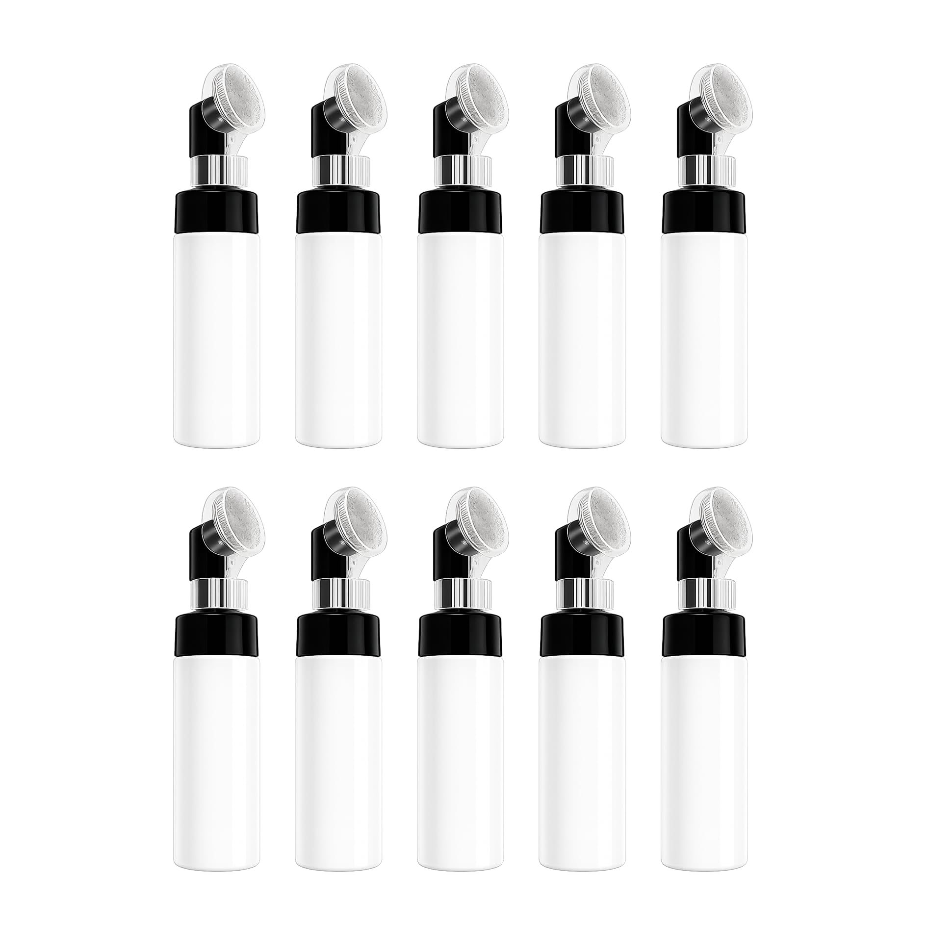 PHARCOS 100ml Refillable Foaming Face Brush Bottles | Empty Foam Dispenser Pump Bottles with Built-in Silicone Face Brush | Reusable Foam Pump for Personal Care, Travel White & Black - 10-image-38