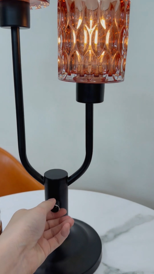 Image of Lightdot Red Glass Vintage Lamp Mid Century Modern Table Lamp Dimmable Gift | Nightstand Lamp Black Desk Lamp 2 Bulbs Included 3000K Warmwhite Ambient Bedside Lamps for Bedroom Living Room Home Decor
