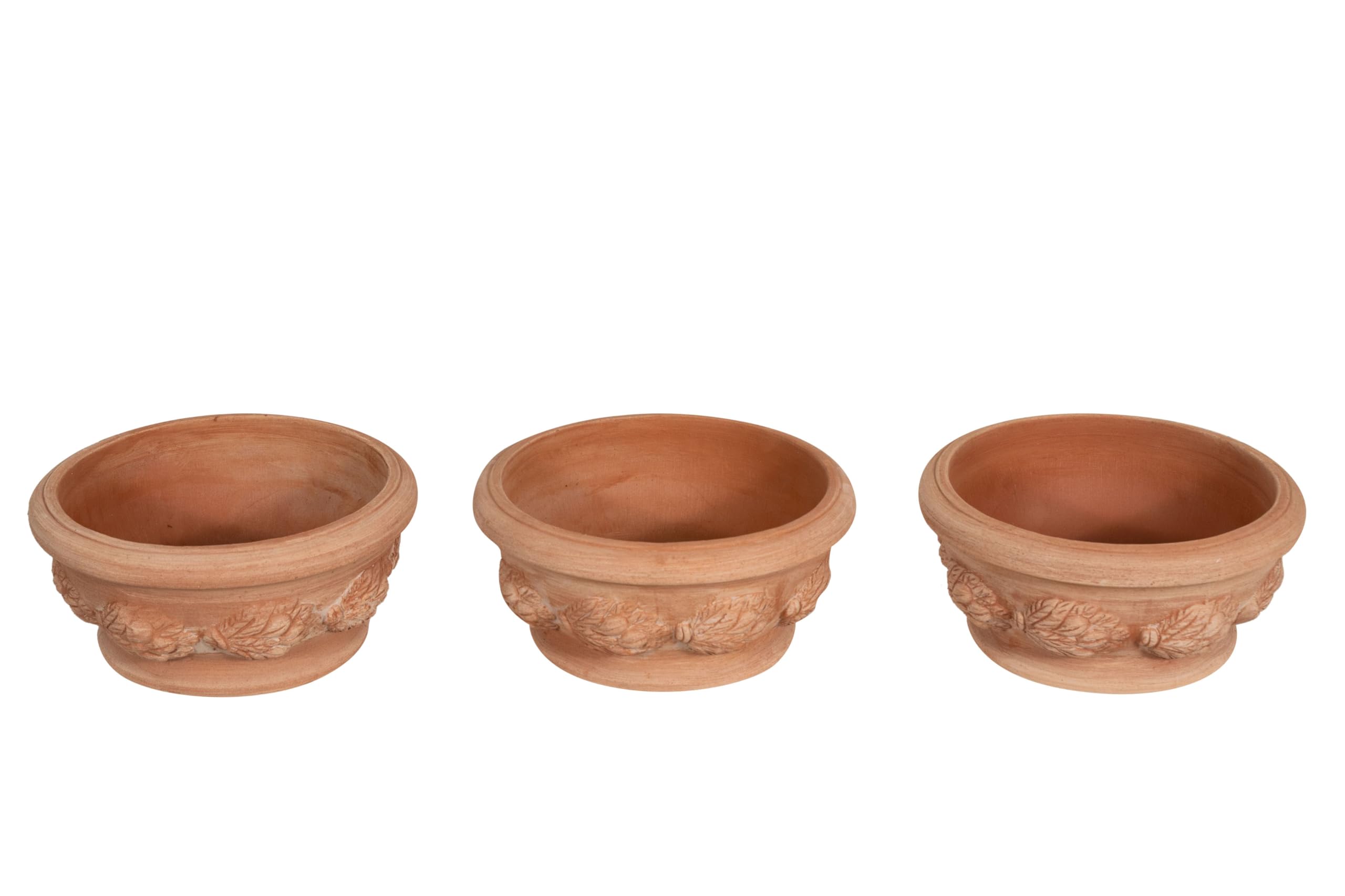 Biscottini Set 3 Vasi in Terracotta Artigianale Made in Italy 30x14x30 cm - Fioriera Rotonda per Piante - Vasi decorativi Esterno e Interno - Ciotola in Terracotta per Fiori -Vaso Moderno Decorato