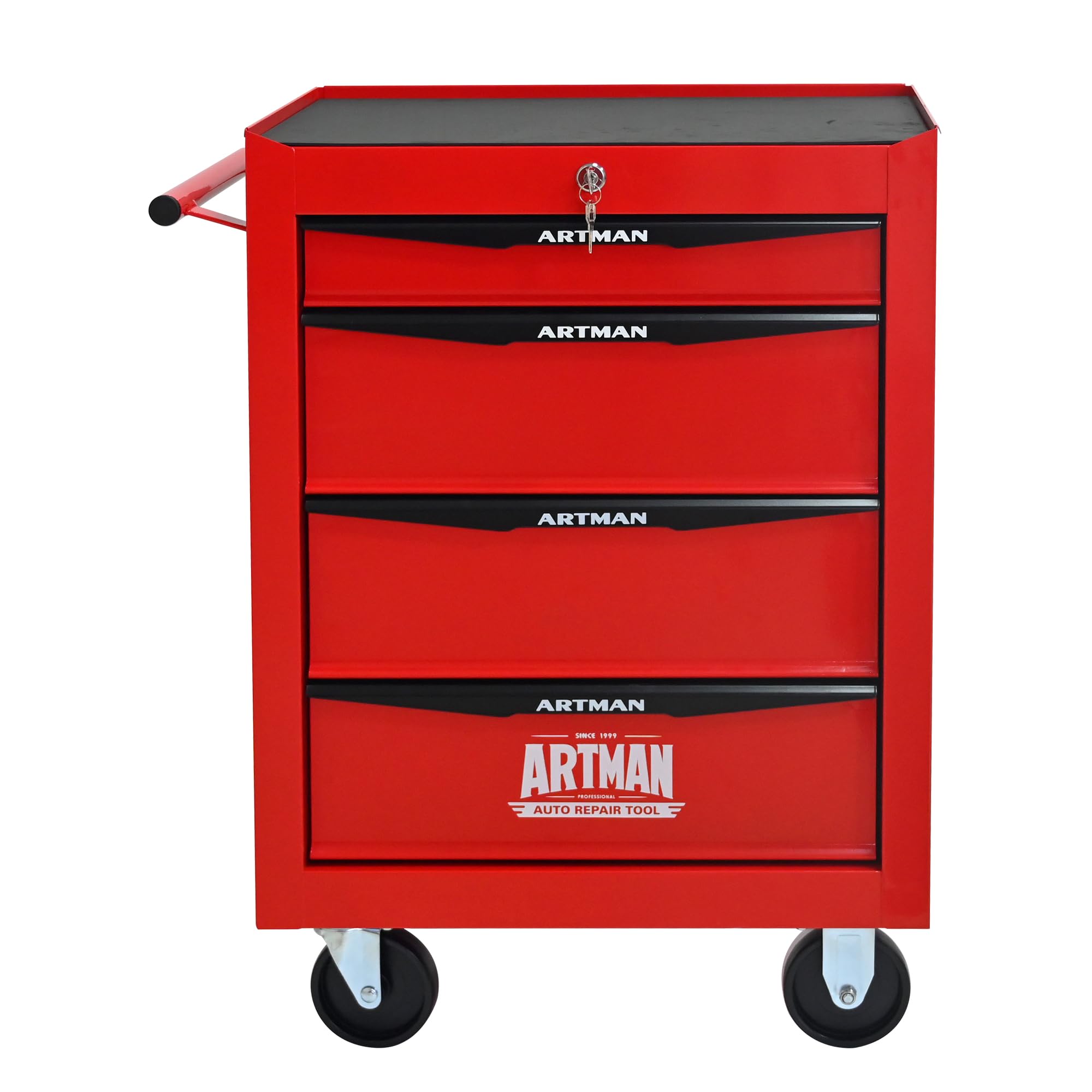 Rolling Metal Tool Chest with 4 Drawers, 20" 4-Drawer Tool Chest Cabinet with Ball Bearing Drawer Slides, Steel Tool Storage Box Organizer -Red&Black