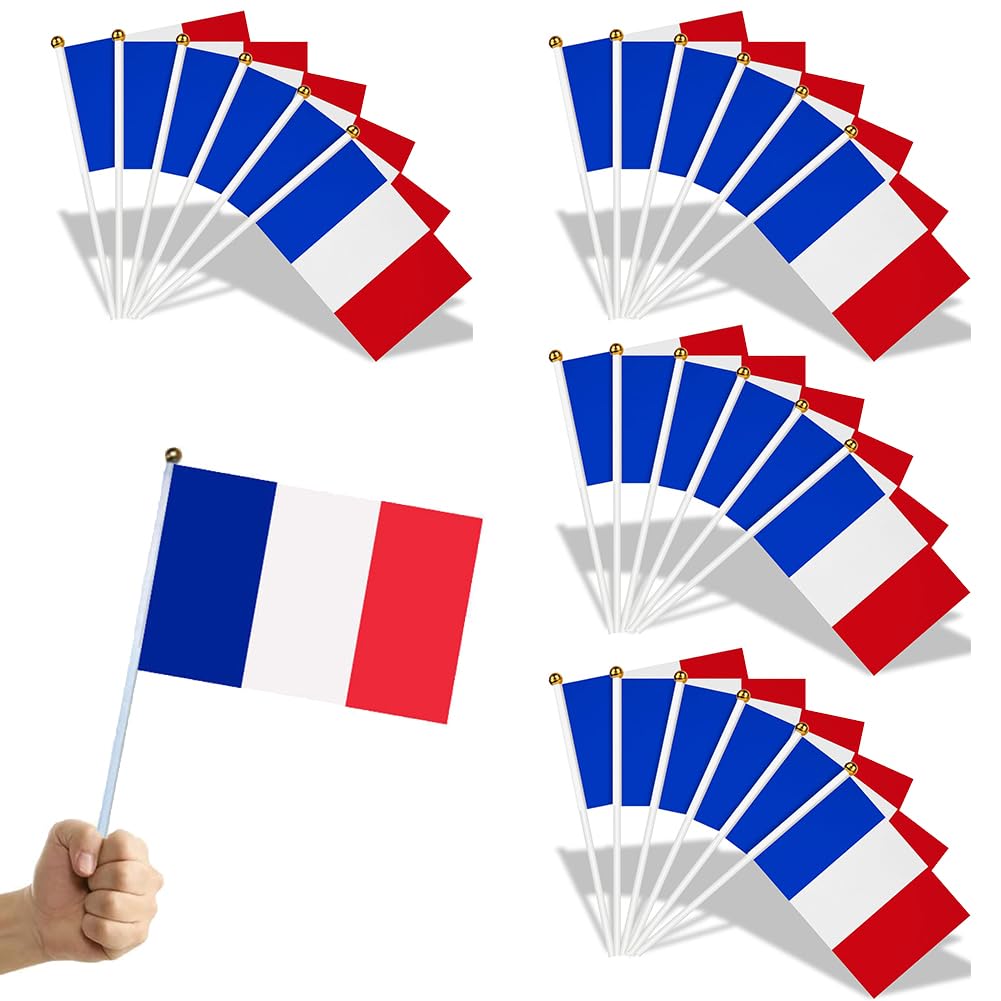 Bandiera Francese Piccola,20 Pezzi Bandiera Francia,Mini Bandiera Francia,Piccola Bandiera Francese con asta di plastica,per eventi sportivi,Decorazione del Garden Bar