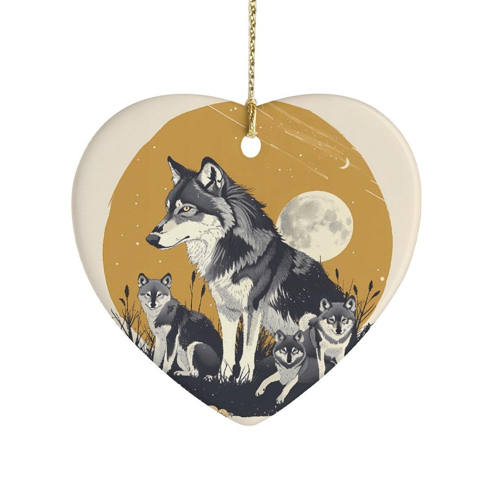 Fekiloot Style Wolves Family Ceramic Ornament Home Decor Keepsake